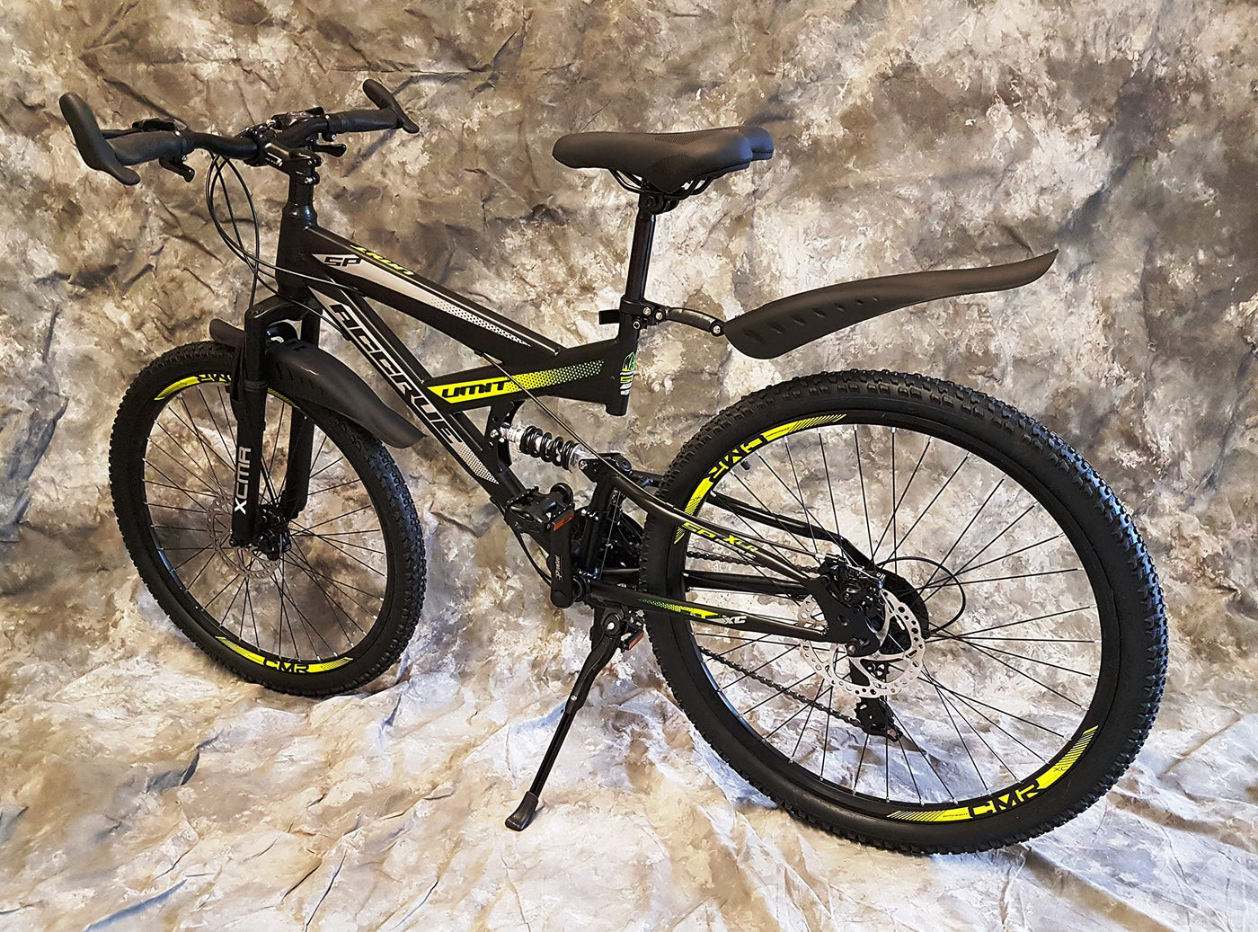 26 Zoll ALU MTB ACRUE Vollgefedert, 21-Gang Kettenschaltung, Scheibenbremsen, Schutzbleche NEU 2660-SCHWARZ-GELB Bitte BEACHTEN AB 155 cm KÖPERGRÖSSE GEEIGNET !!!!!!!