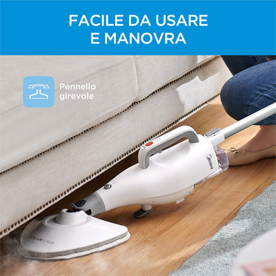 Midea MSM2115WW Dampfbesen, 10 in 1 Dampfreiniger, tötet 99,9% der Bakterien ohne chemische Rückstände, erfüllt verschiedene Reinigungsszenen; Weiß und Silber