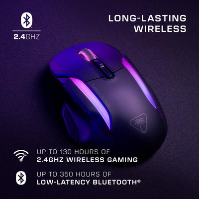 Turtle Beach Kone II Air – Kabellose, ergonomische RGB-Gaming-Maus, 350-Stunden-Akku, optischer 26K DPI Sensor, 21 programmierbare Funktionen, 4D-Free-Spin-Scroll-Rad, Schwarz