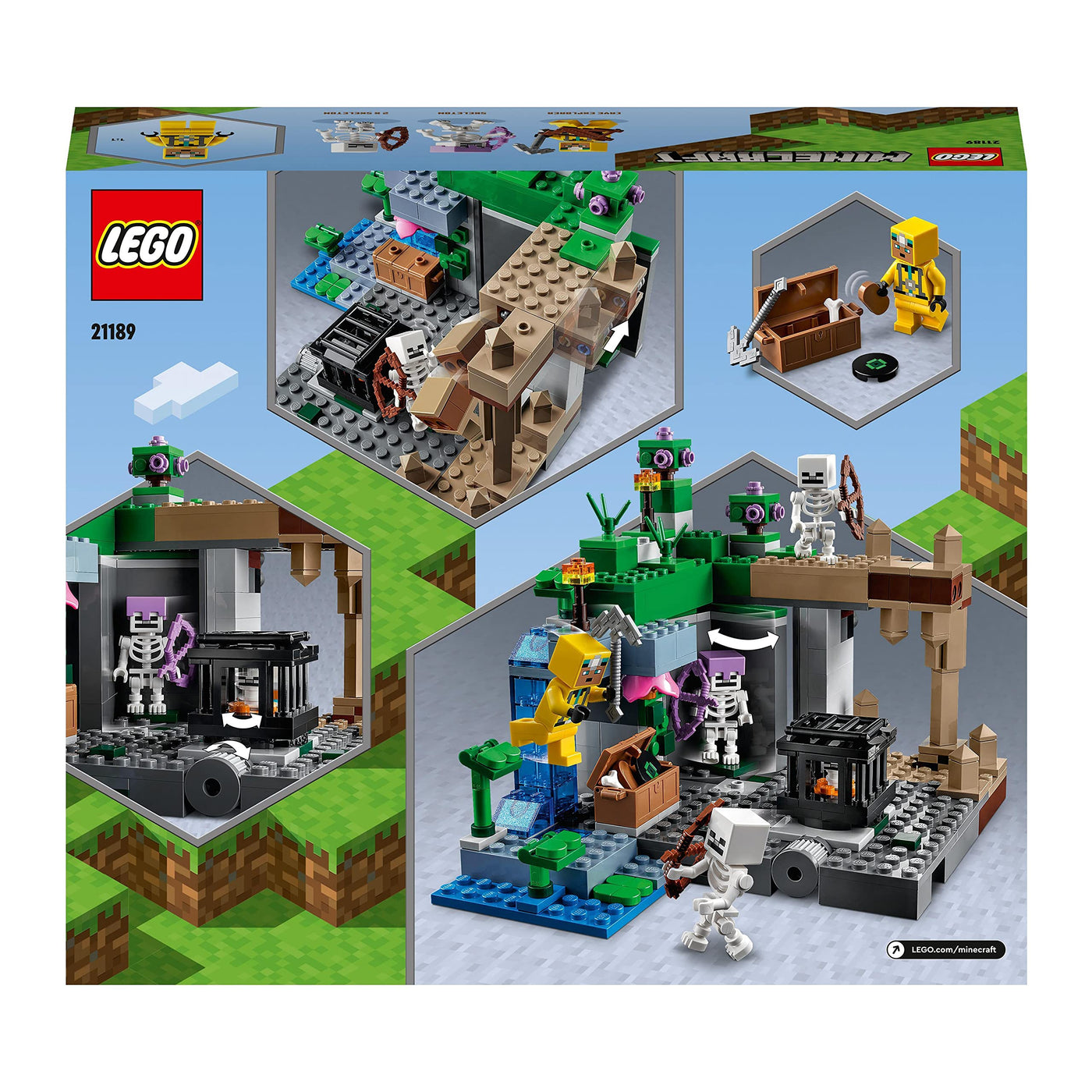 LEGO 21189 Minecraft Das Skelettverlies, Set mit Höhlen, Skelettfiguren, feindlichen Kreaturen und Zubehör, Spielzeug für Kinder