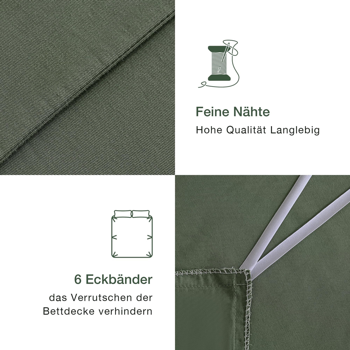 JELLYMONI Bettwäsche 135x200 Baumwolle 4-Teilig Bettwäsche-Sets Grün Oeko-Tex 100% Gewaschene Baumwolle 2 Bettbezüge mit Reißverschluss und 2 Kissenbezüge 40X80 mit Umschlag Weich 4tlg. Bettwäsche
