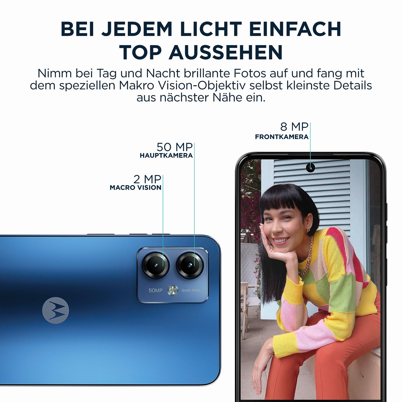 Motorola Mobility moto g14 Smartphone (6,5"-FHD+-Display, 50-MP-Kamera, 4/128 GB, 5000 mAh, Android 13) Sky Blue, inkl. Schutzcover [Exklusiv bei Amazon]