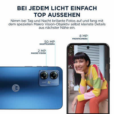Motorola Mobility moto g14 Smartphone (6,5"-FHD+-Display, 50-MP-Kamera, 4/128 GB, 5000 mAh, Android 13) Sky Blue, inkl. Schutzcover [Exklusiv bei Amazon]