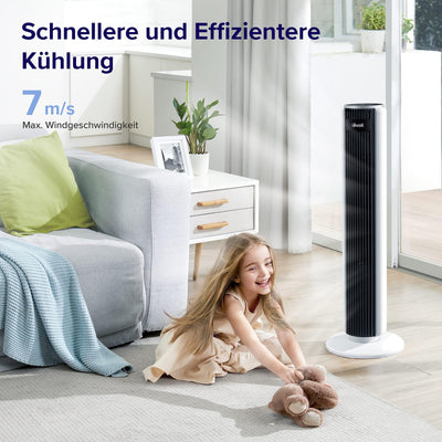 Levoit 28dB leiser Turmventilator mit Fortschrittlichem Schlafmodus,7m/s Ventilator mit Fernbedienung, 90° Oszillation Tower Fan, 4 Modi 5 Geschwindigkeiten, 12-Std-Timer, LED-Anzeige, Weiß
