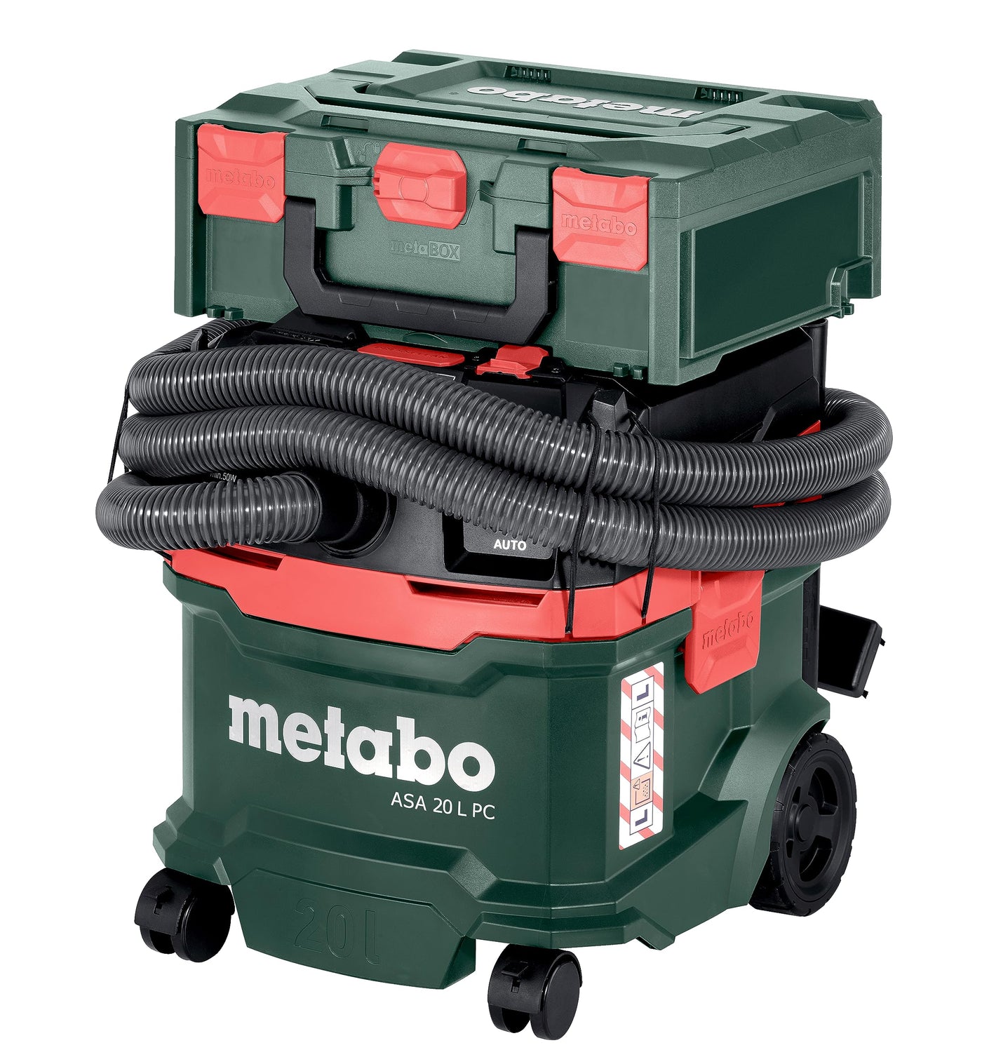 metabo Allessauger ASA 20 L PC -1200 W, 20 l Behälter, Staubklasse L - Nass-/Trockensauger mit integrierte Filterabreinigung, Gerätesteckdose, Antistatik, Mobil - 5,5 m Kabellänge