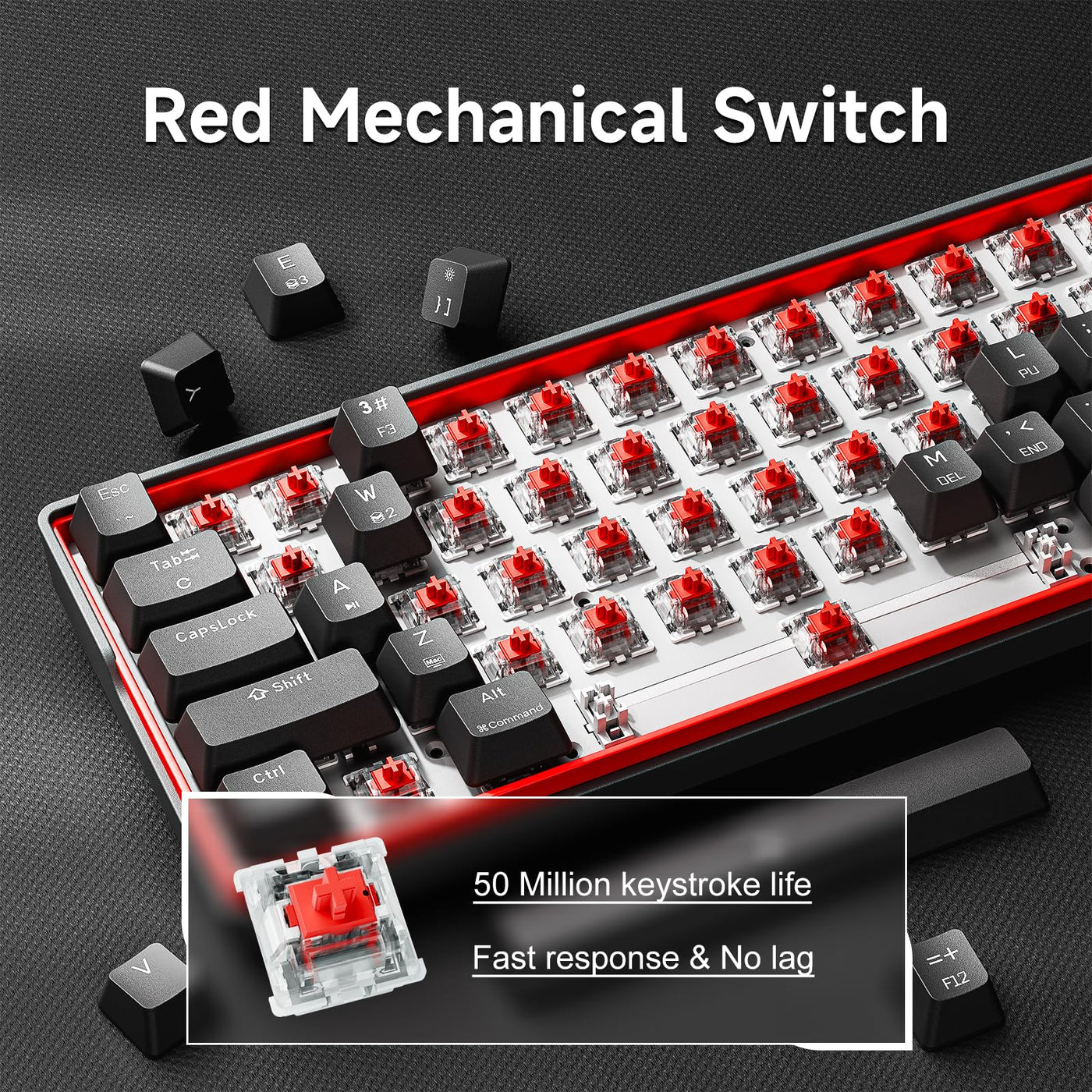 KEMOVE K61SE 60% mechanische Gaming-Tastatur mit linearen roten Schaltern, Anti-Ghosting LED-Hintergrundbeleuchtung Typ-C Datenkabel Ultrakompakte 61 Tasten Mini-Tastatur (Schwarze)