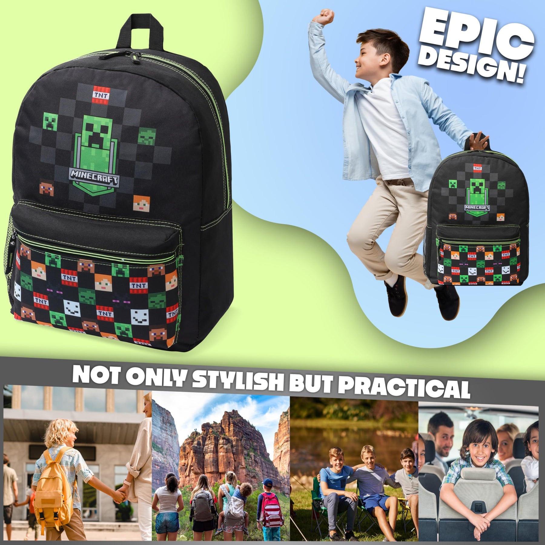 Minecraft Mini Rucksack Minecraft Rucksack Kinder, Schulranzen mit Netztasche & Gepolsterten R ...