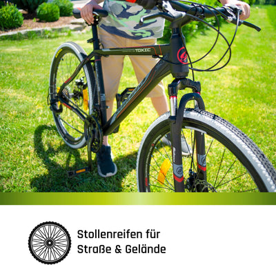 Galano Toxic Mountainbike 26 Zoll ab 145 cm für Damen Herren Mädchen Jungen mit 21 Gang, Federgabel und Scheibenbremse Fahrrad MTB Hardtail Unisex (schwarz/blau, 36 cm)