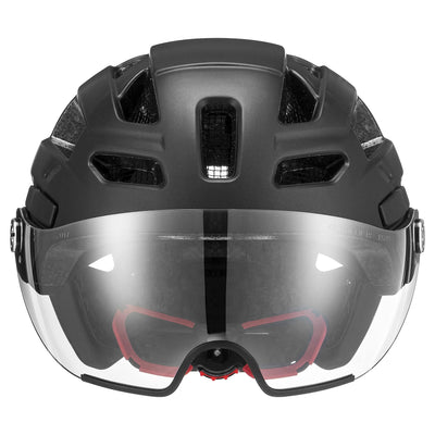 uvex finale visor - sicherer City-Helm für Damen und Herren - mit Visier - inkl. LED-Licht - black matt - 56-61 cm