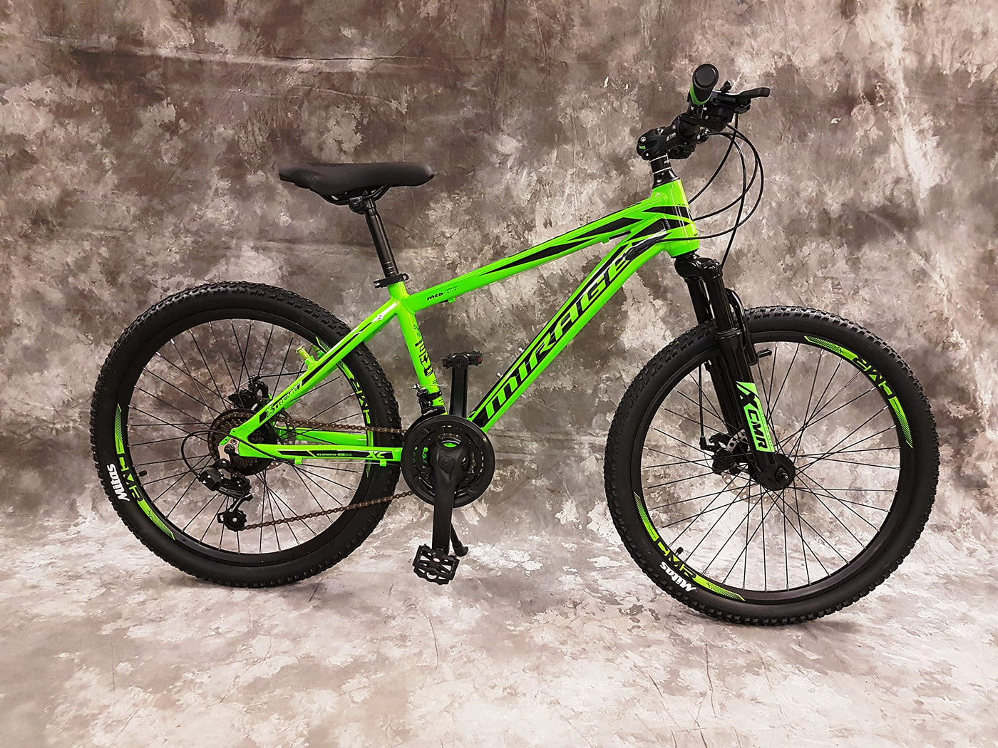 26 Zoll Aluminium Mountainbike Mirage Gefedert, 21-Gang DAUMENKLICKKETTENSCHALTUNG, Scheibenbremsen NEU 2667-GRÜN Bitte BEACHTEN AB 155 cm KÖPERGRÖSSE GEEIGNET !!!!!!!
