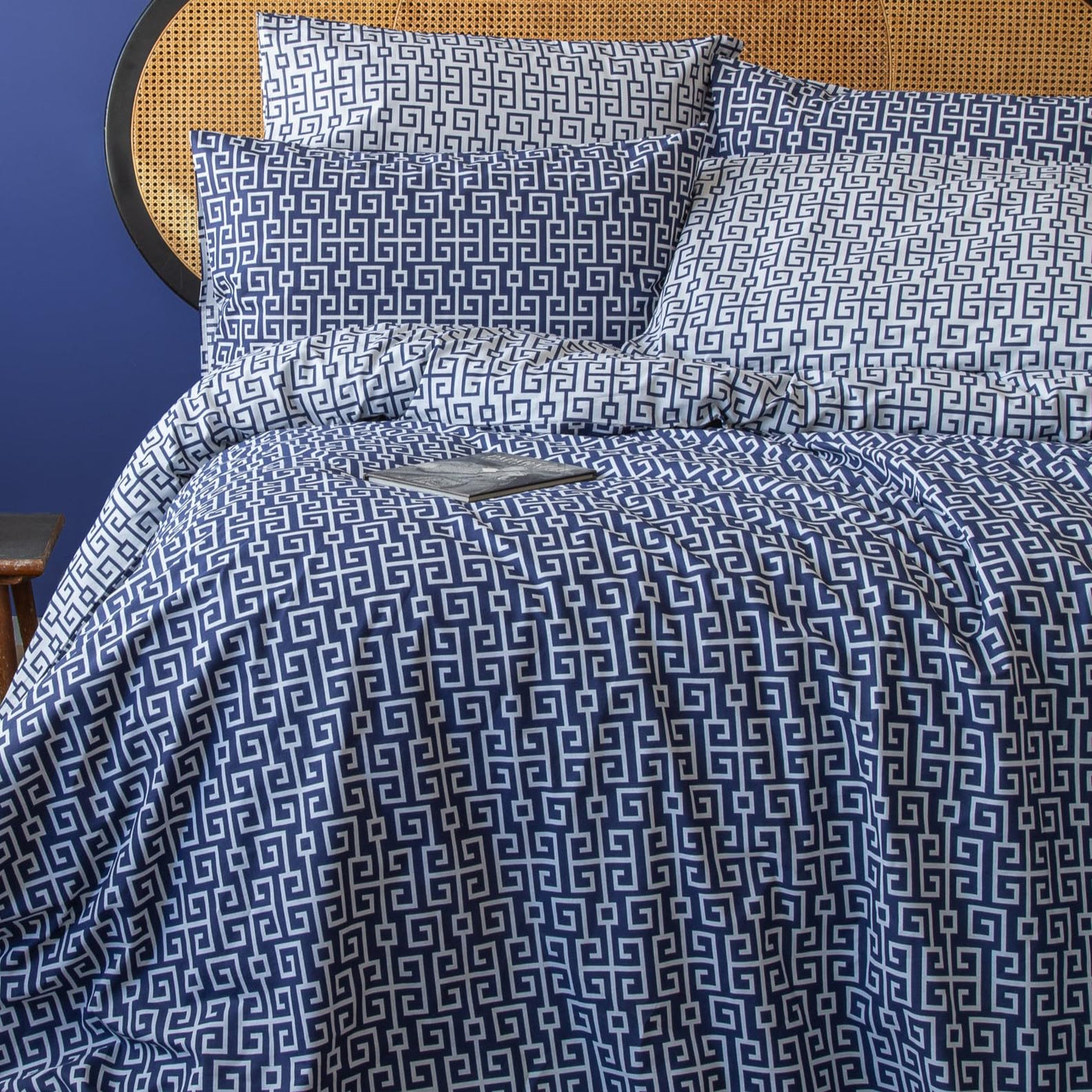 LERUUM Bettwaesche Set 135x200 Baumwolle Navy Blau Weiß Erwachsene Jungen Geometrisches Wendbares Bettbezug mit 1x Kissenbezug 80x80(2 teilig Classy)