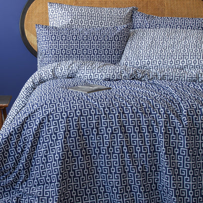 LERUUM Bettwaesche Set 135x200 Baumwolle Navy Blau Weiß Erwachsene Jungen Geometrisches Wendbares Bettbezug mit 1x Kissenbezug 80x80(2 teilig Classy)