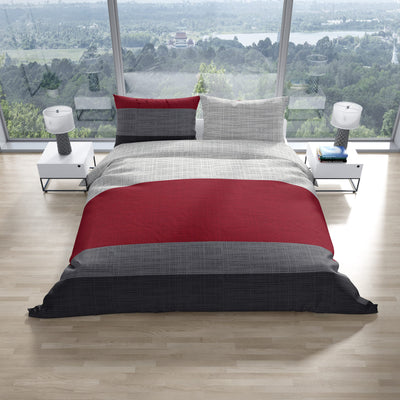 LARAWELL Bettwäsche 135x200 Baumwolle Ganzjahres Bettwäsche-Sets rot grau gestreift Premium