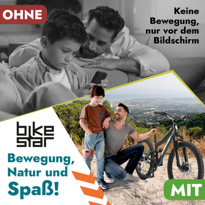 BIKESTAR Kinder Fahrrad Fully Mountainbike 21 Gang Shimano, Scheibenbremse ab 8 Jahre | 24 Zoll Kinderrad MTB | Schwarz