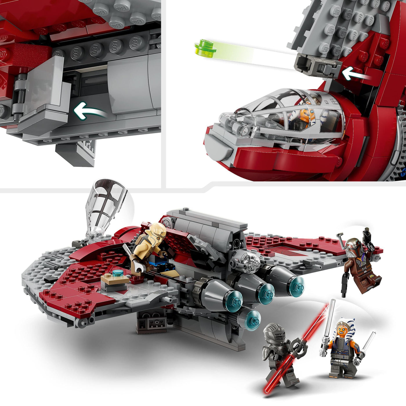 LEGO Star Wars Ahsoka Tanos T-6 Jedi Shuttle Set, baubares Raumschiff-Spielzeug mit 4 Minifiguren inkl. Sabine Wren und Marrok mit Lichtschwertern, Geschenk für Fans der Ahsoka-Serie 75362