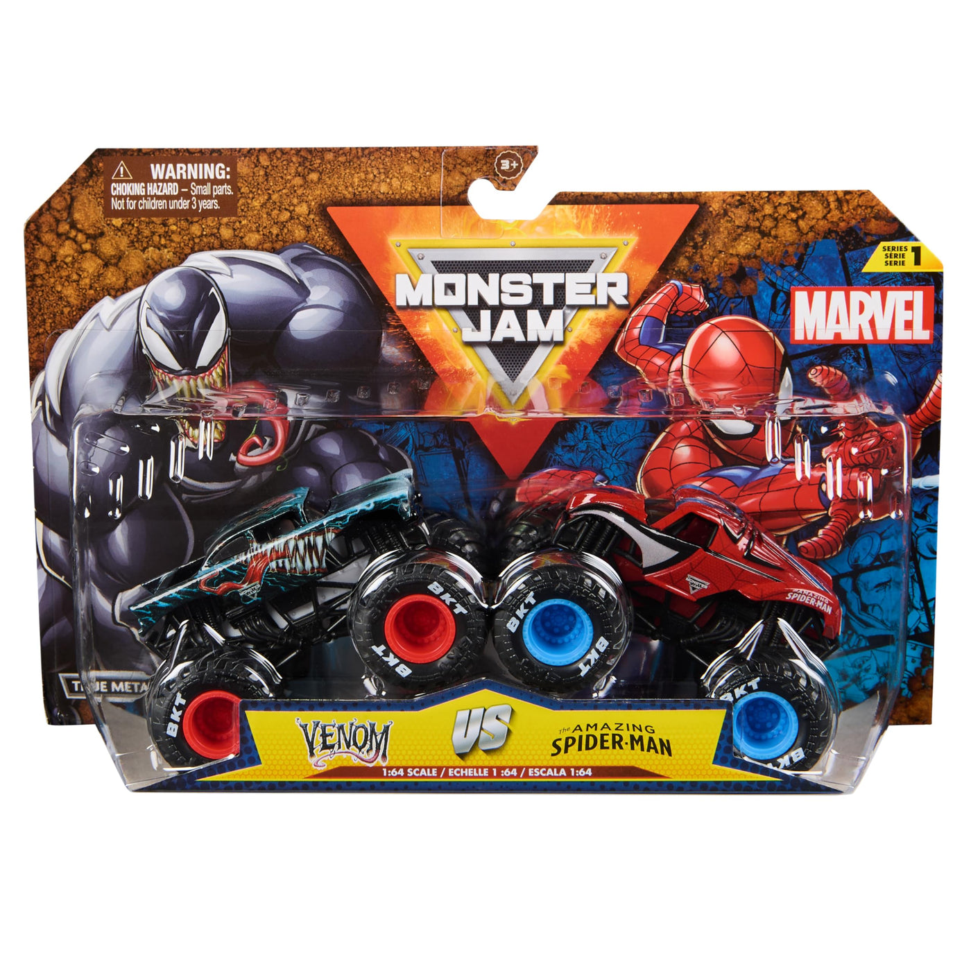 Monster Jam - Zweier-Pack Original Monster Trucks im Marvel Superhelden-Design, zum Spielen und Sammeln, Maßstab 1:64, ab 3 Jahren (Sortierung mit verschiedenen Truck-Paarungen, Zufallsauswahl)