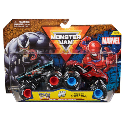 Monster Jam - Zweier-Pack Original Monster Trucks im Marvel Superhelden-Design, zum Spielen und Sammeln, Maßstab 1:64, ab 3 Jahren (Sortierung mit verschiedenen Truck-Paarungen, Zufallsauswahl)
