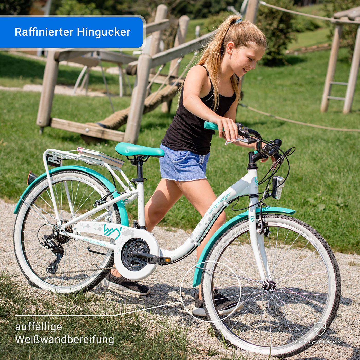 Bergsteiger Atlantis 20, 24 Zoll Kinderfahrrad, geeignet für 6,7, 8, 9, 10, 11 Jahre, StVZO, Shimano Schaltung, Mädchen-Fahrrad mit Dynamo-Licht