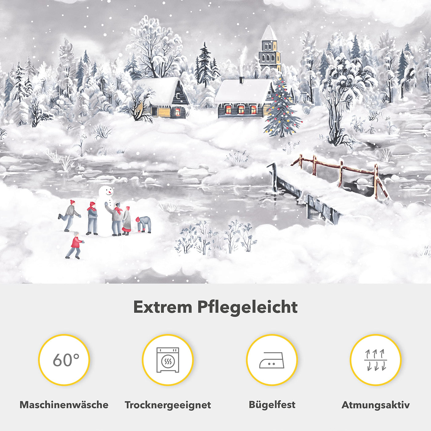 Träumschön Biber Bettwäsche 135x200 2tlg - Kuschelige Winterbettwäsche Schneelandschaft Silber - Bettwäsche aus 100% Baumwolle - Tolle Weihnachtsbettwäsche