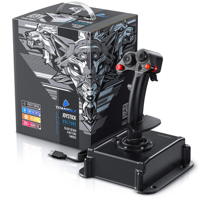 Titanwolf - PC Joystick - Flight Stick – Vierweg Joystick – HOTAS Funktion - stufenloser Schubregler – Hat Switch Achtwege Stick - 4 Buttons D-Pad - 3 Modi – Gashebel – Ruder – 9 Knöpfe-23 Funktionen