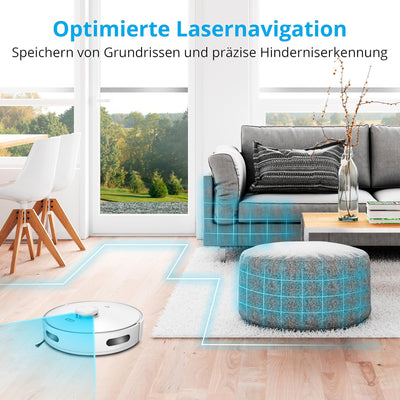MEDION Saugroboter mit Lasernavigation und Wischfunktion X10 SW (Starke 2.700Pa Saugkraft, 2in1 Roboterstaubsauger, präzise Kartenerstellung, Go & No Go Bereiche, mehrere Etagen)