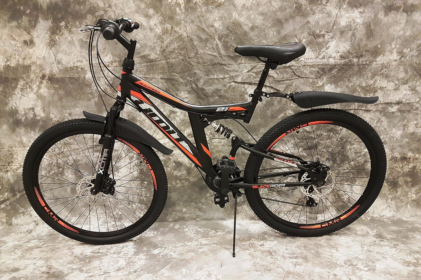 Generisch 26 Zoll MTB Blackrider Vollgefedert 21-Gang Kettenschaltung mit Scheibenbremsen NEU 2638-SCHWARZ-ORANGE Bitte BEACHTEN AB 155 cm KÖPERGRÖSSE GEEIGNET !!!!!!!