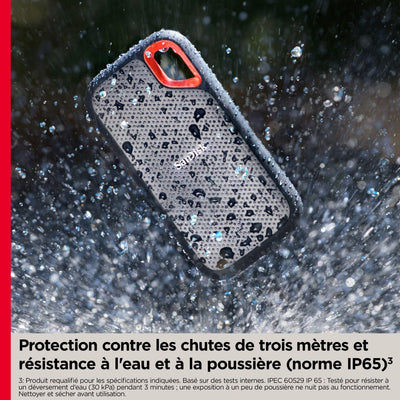 SanDisk Extreme Portable SSD 500 GB (tragbare NVMe SSD, USB-C, bis zu 1.050 MB/s Lesegeschwindigkeit und 1.000 MB/s Schreibgeschwindigkeit, wasser- und staubbeständig) Schwarz