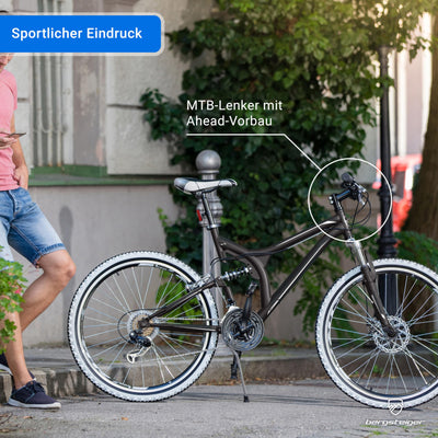 Bergsteiger Phoenix 26 Zoll Mountainbike, geeignet ab 160 cm, Scheibenbremse, Licht, Schutzblech, 21 Gang-Schaltung, Vollfederung