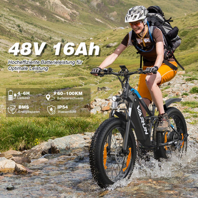 VARUN E-Fatbike, 26''*4.0 Elektrofahrrad für Damen und Herren, 48V/16Ah Abnehmbare Batterie, E Bike mit LCD, 250W Motor, rutschfeste Dicke Reifen,3 Fahrmodi,für Berg und Schnee