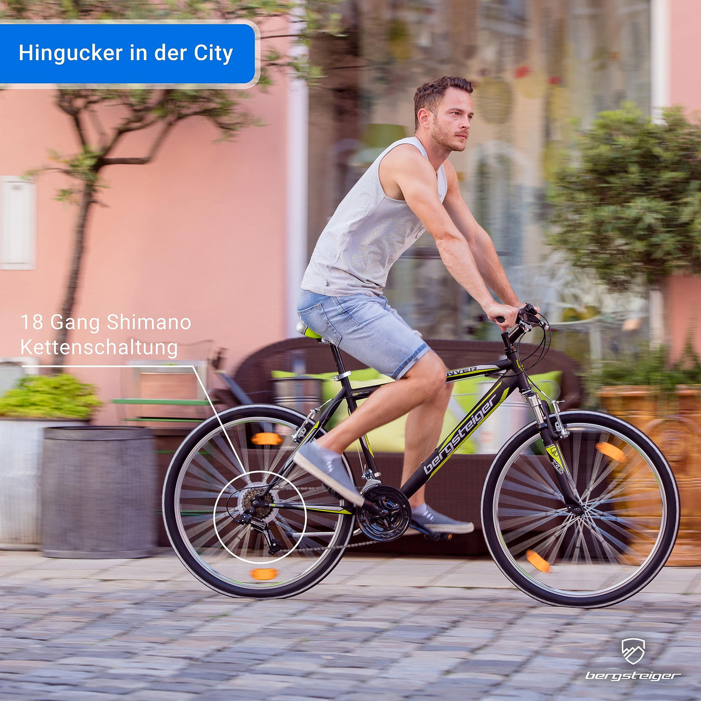 Bergsteiger Denver 26 Zoll Mountainbike, geeignet ab 155 cm, 18 Gang-Schaltung, Licht, Schutzblech, Gabel-Federung