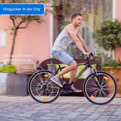 Bergsteiger Denver 26 Zoll Mountainbike, geeignet ab 155 cm, 18 Gang-Schaltung, Licht, Schutzblech, Gabel-Federung