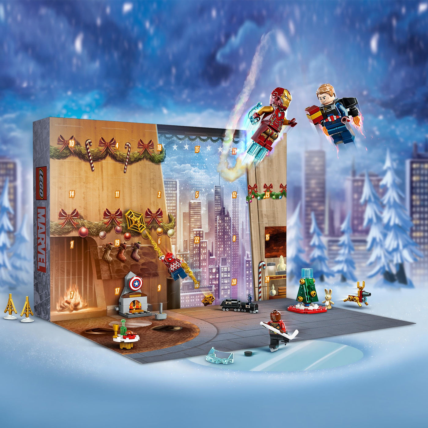 LEGO 76267 Marvel Avengers Adventskalender 2023, Weihnachtskalender mit 24 Geschenken inkl. Captain America, Spider-Man, Iron Man und weiteren Superhelden-Minifiguren, Weihnachts- und Advents-Geschenk