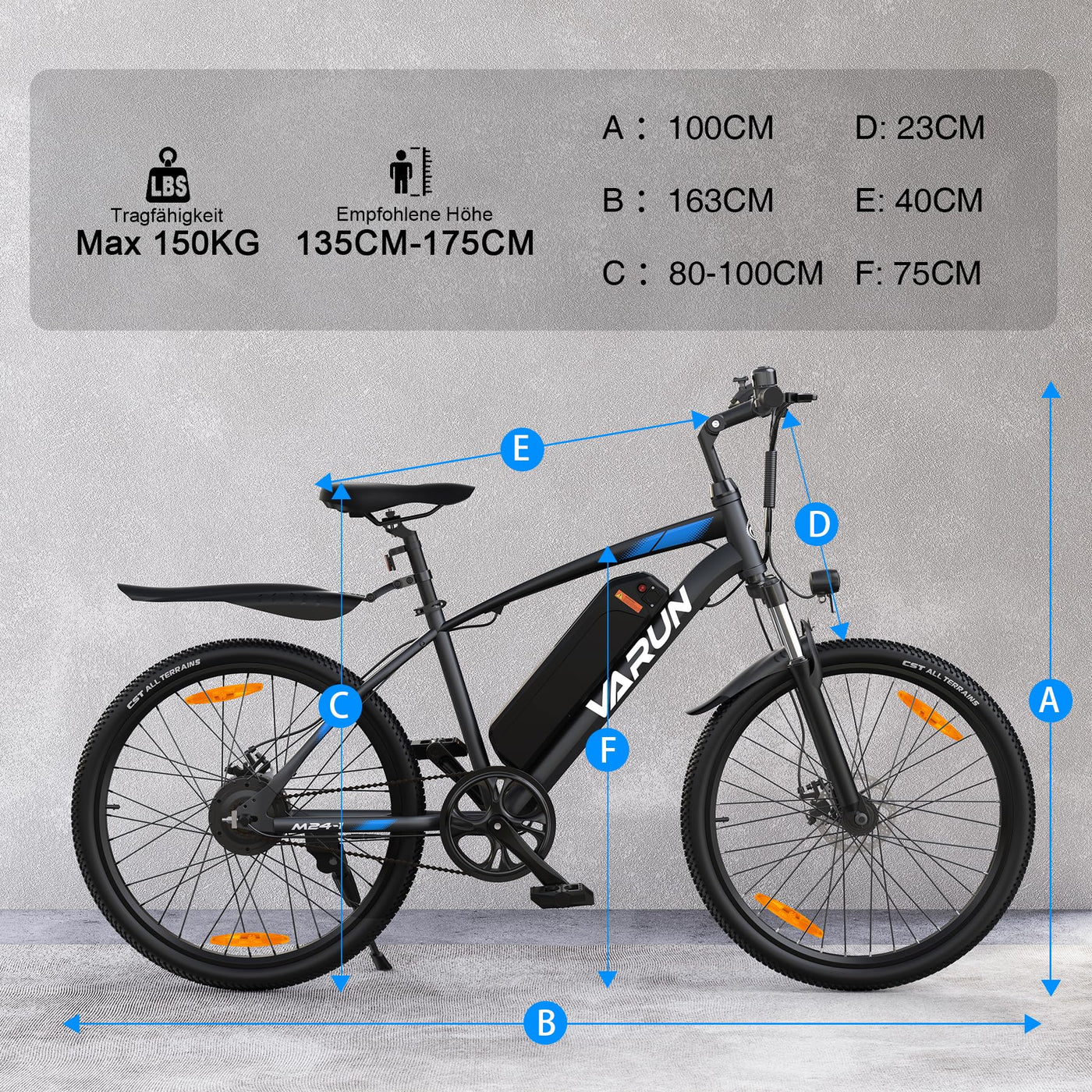 VARUN E Bike, 26"/24" E Bike Herren Damen mit 48V/36V Akku, 250W Motor, E-Mountainbike mit 21/1 Gang, 5 Modi, Aluminium Rahmen, Elektrofahrrad City Ebike mit EU-Konformes, Reichweite 50-80KM