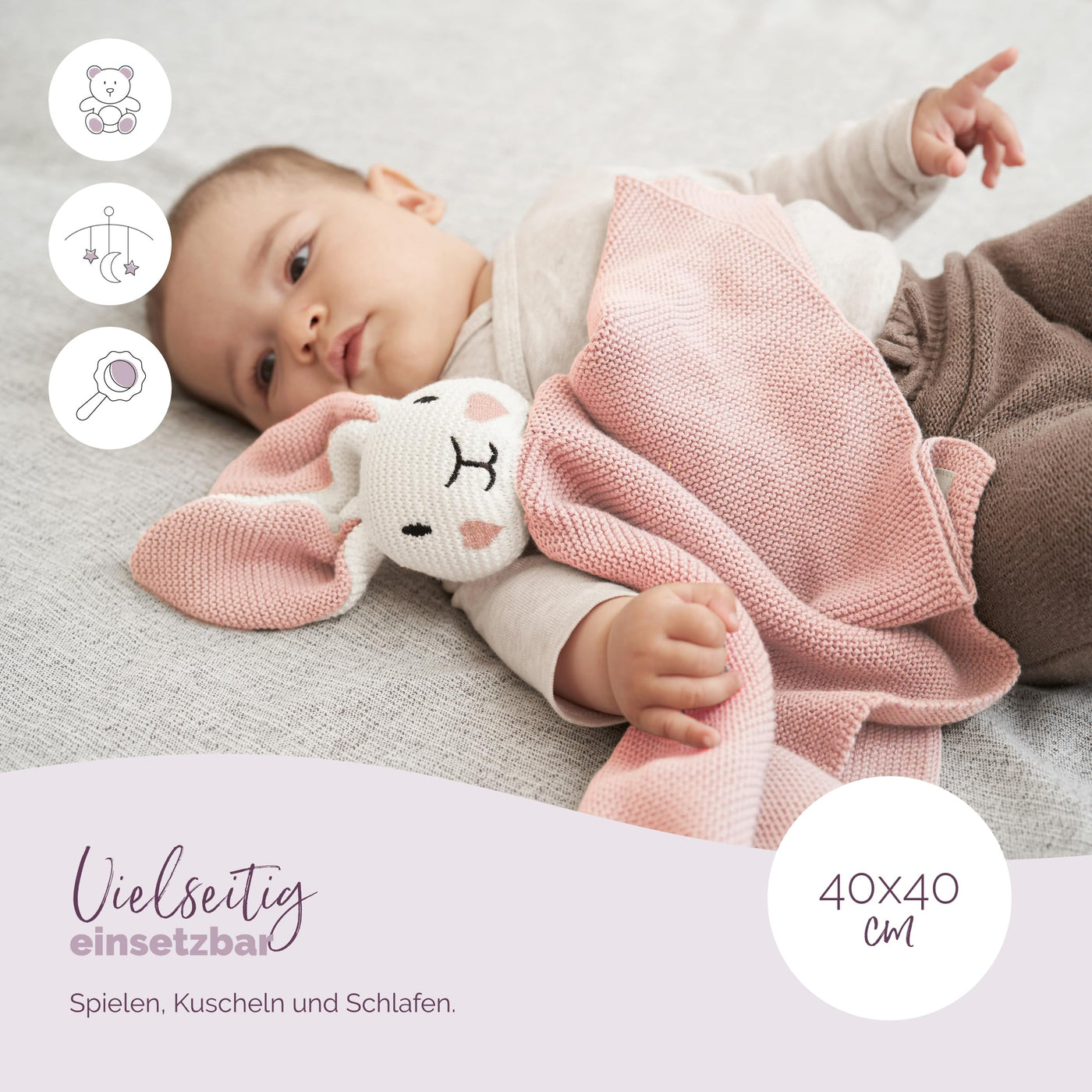 Livella Kuscheltuch „Hase“ mit Söckchen - Reine Bio-Baumwolle – Premium Schmusetuch, Kuscheldecke, Schmusedecke, Strickdecke - Samtweich & atmungsaktiv - Oeko-TEX® Standard 100 und GOTS Zertifiziert