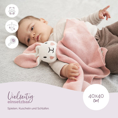 Livella Kuscheltuch „Hase“ mit Söckchen - Reine Bio-Baumwolle – Premium Schmusetuch, Kuscheldecke, Schmusedecke, Strickdecke - Samtweich & atmungsaktiv - Oeko-TEX® Standard 100 und GOTS Zertifiziert