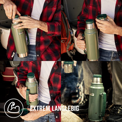 Stanley Classic Legendary Thermoskanne 1.9L - Hält 32 Stunden Heiß oder Kalt - Spülmaschinenfest - Auslaufsicherer Deckel dient als Becher - Isolierflasche BPA Frei - Edelstahl Thermosflasche