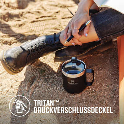 Stanley Classic Legendary Camp Mug Thermobecher 354 ml - Hält 1.5 Stunden Heiß - 3 Stunden Kalt - BPA-Frei - Spülmaschinenfest - Edelstahl Kaffeebecher To Go - Matte Black