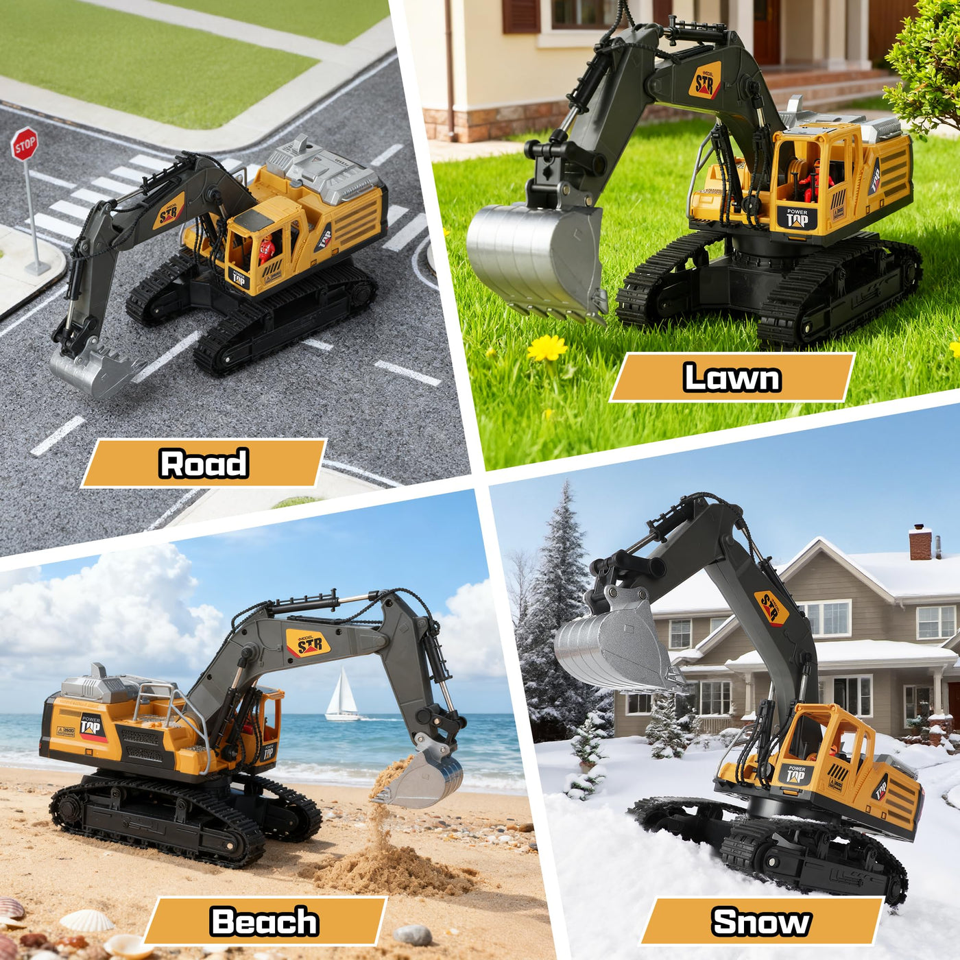 QiquBox RC Ferngesteuerter Bagger Spielzeug für ab 3 4 5 6 7 8 9 Jahren Junge - Bagger Spielzeugautos Metall Schaufel mit Spray Licht Ton, 680° Drehung Ferngesteuertes Auto für Jungen Geschenk Kinder