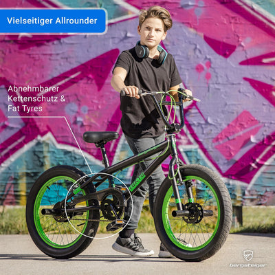 Bergsteiger Tokyo 20 Zoll BMX, Fatbike, 360° Rotor-System, Freestyle, 4 Stahl Pegs, Kettenschutz, Freilauf