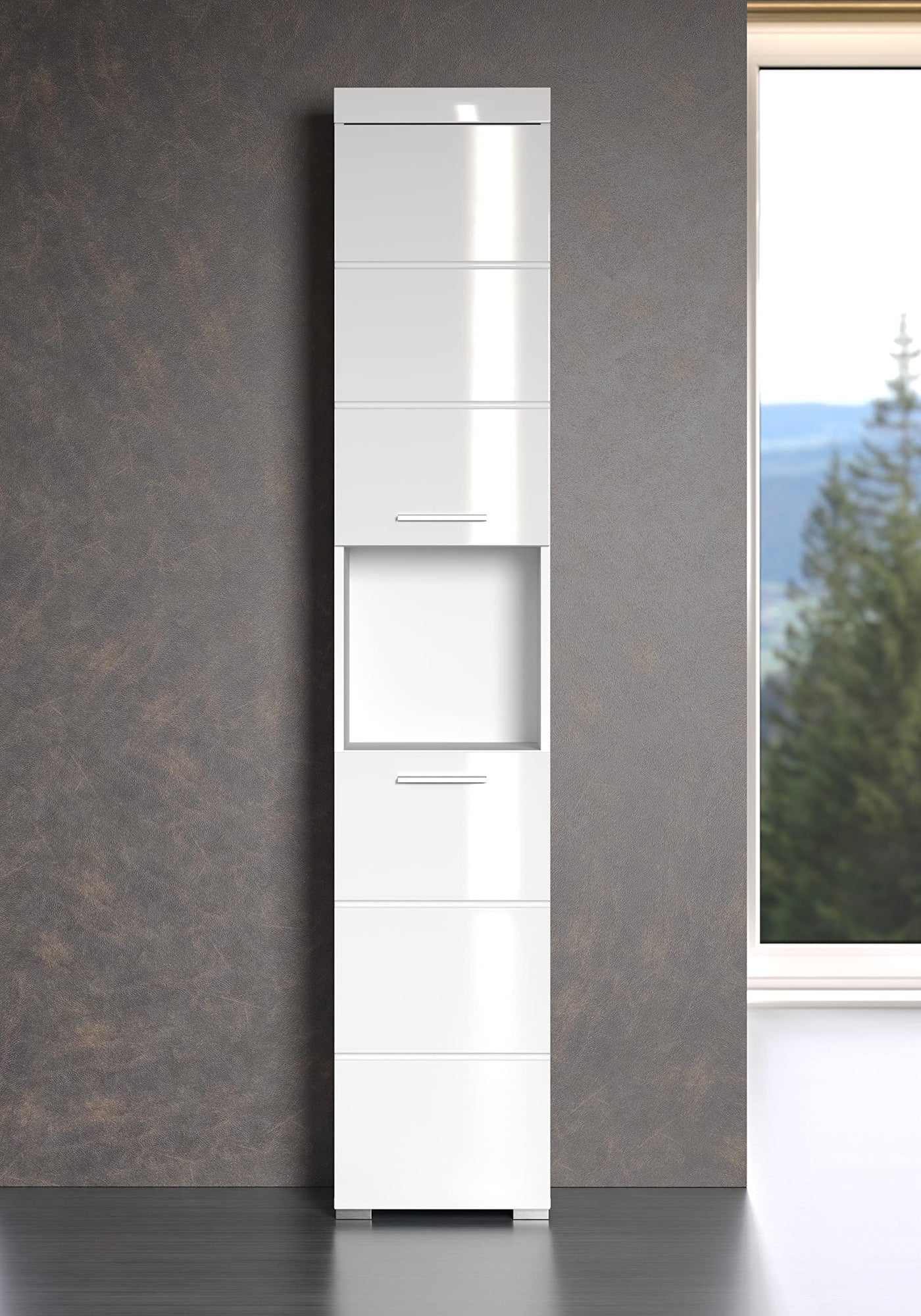 trendteam smart living - Hochschrank Badschrank - Bad - Amanda - Aufbaumaß (BxHxT) 37 x 190 x 31 cm - Farbe Weiß Hochglanz - 139310301