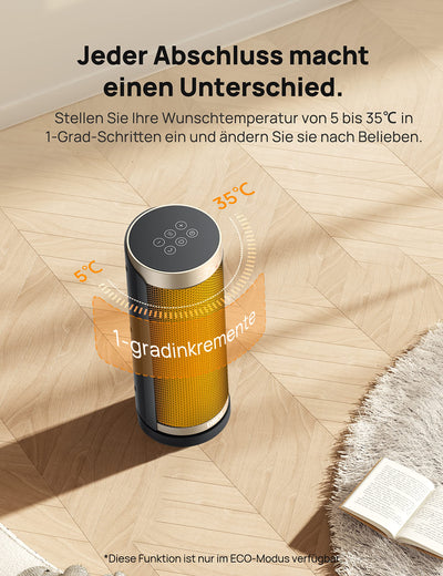 Dreo Heizlüfter Energiesparend, PTC Keramik Heizlüfte Leise, 70° Oszillierend Elektroheizung mit Fernbedienung, 12-Std-Timer, 3 Modus 3 Geschwindigkeit, Überhitzungs-Kippschutz, Solaris Slim H3