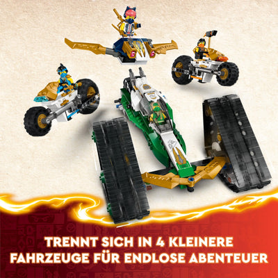 LEGO NINJAGO Kombi-Raupe des Ninja-Teams, 4-in-1-Set mit Gleiter, Rennauto und 2 Motorrädern und 6 Minifiguren, Geschenk für Jungen und Mädchen, Ninja-Spielzeug 71820