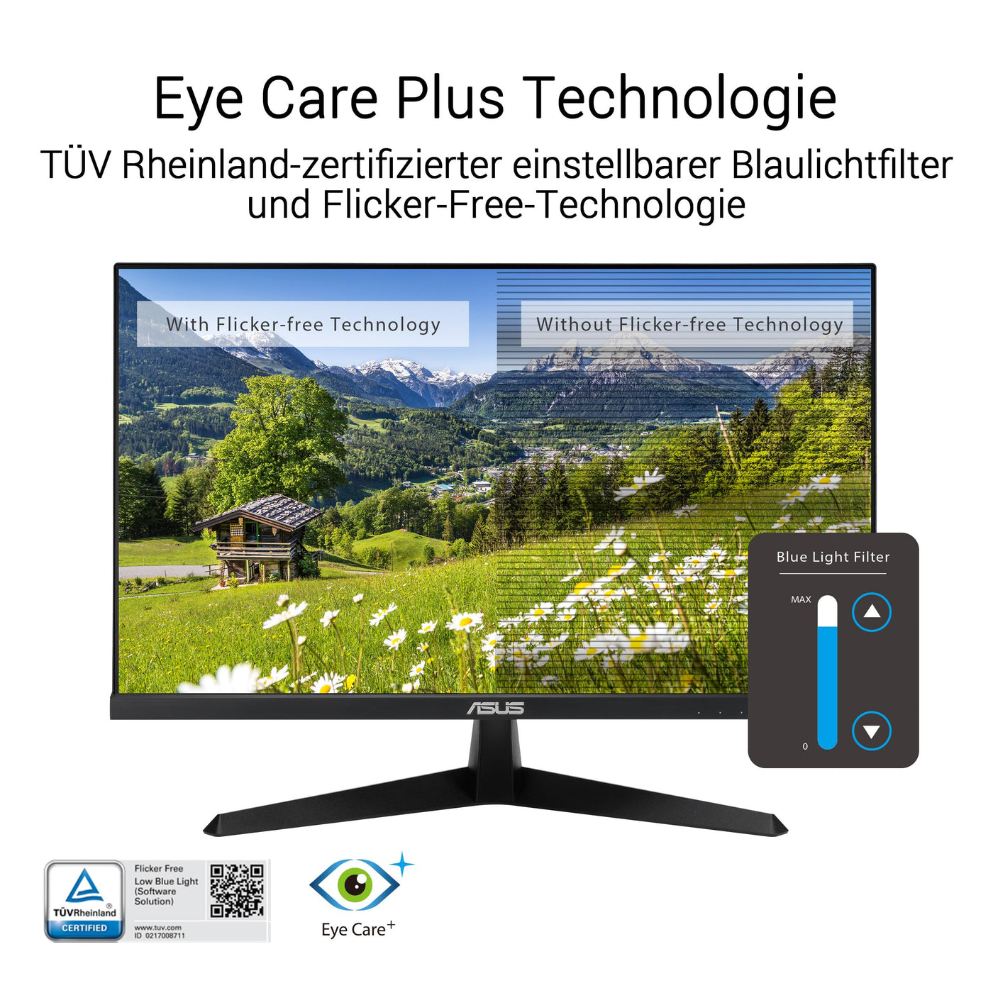 ASUS Eye Care VY279HGR - 27 Zoll Full HD Monitor - 120 Hz, 1ms MPRT, AdaptiveSync, GameFast Input - IPS Panel, Vesa 100x100, 16:9, 1920x1080, HDMI, D-Sub