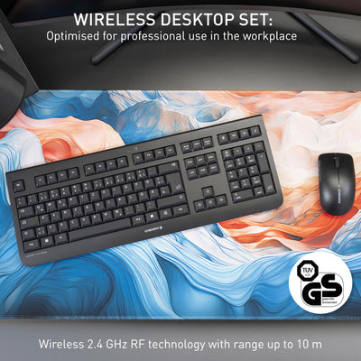 CHERRY DW 3000, Kabelloses Tastatur-Maus-Set, Ungarisches Layout (QWERTZ), 2,4 GHz Funk, Flaches Design, Geräuscharme Tasten, Symmetrische Maus, Schwarz