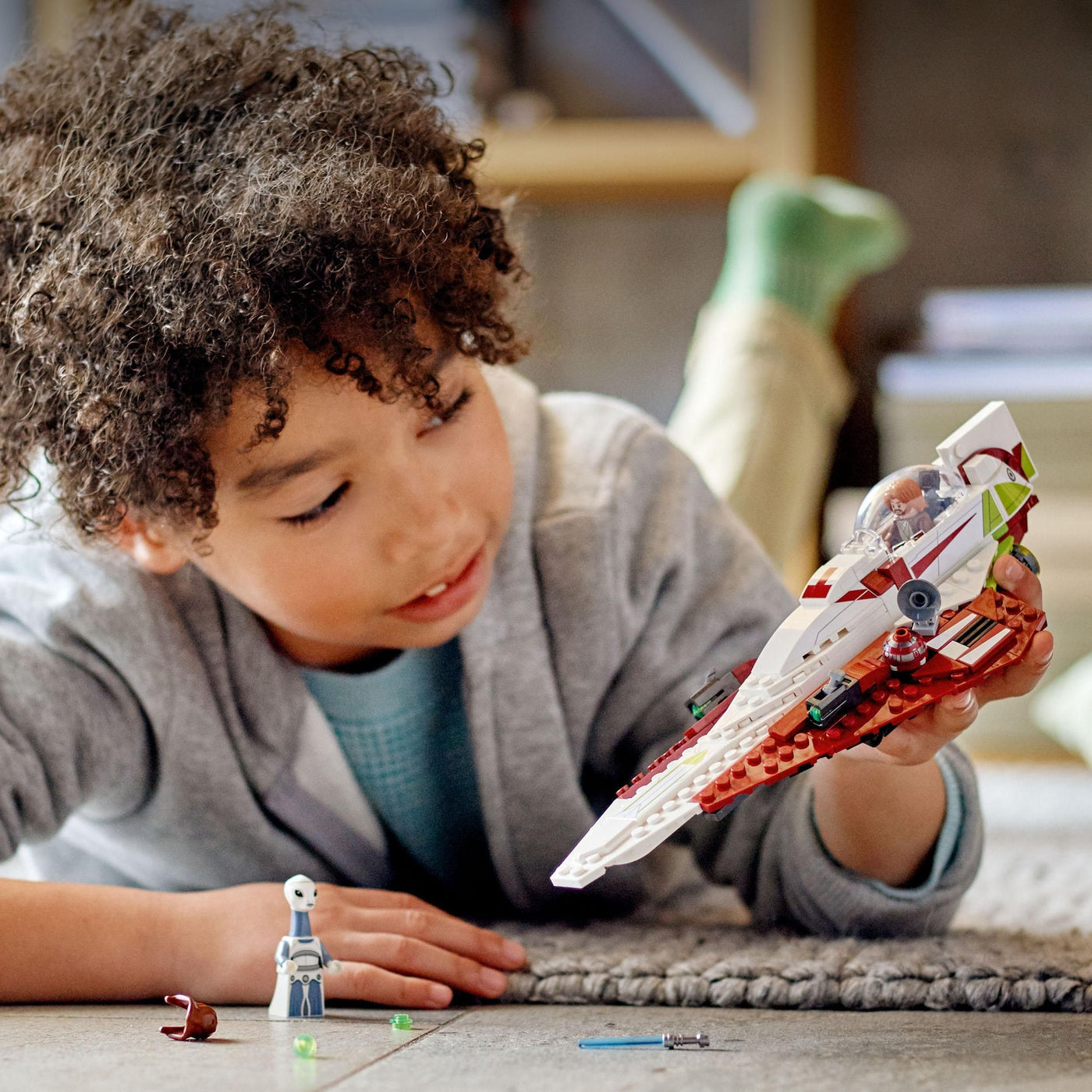 LEGO Star Wars Obi-Wan Kenobis Jedi Starfighter, Spielzeug zum Bauen mit Taun We, Droidenfigur und Lichtschwert, Angriff der Klonkrieger Set 75333