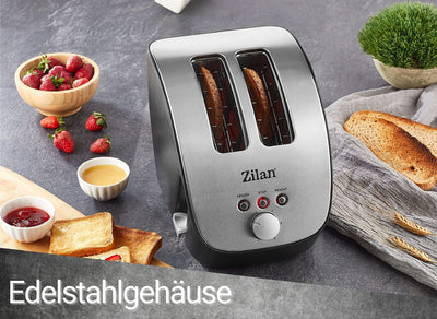 Edelstahl Toaster | 2 Scheiben Toaster | Design Toaster | Schräg Ttoaster | Toastautomat | Röstautomat | 1000 Watt | Edelstahl-Gehäuse | Stufenlos einstellbar | INOX-Design |