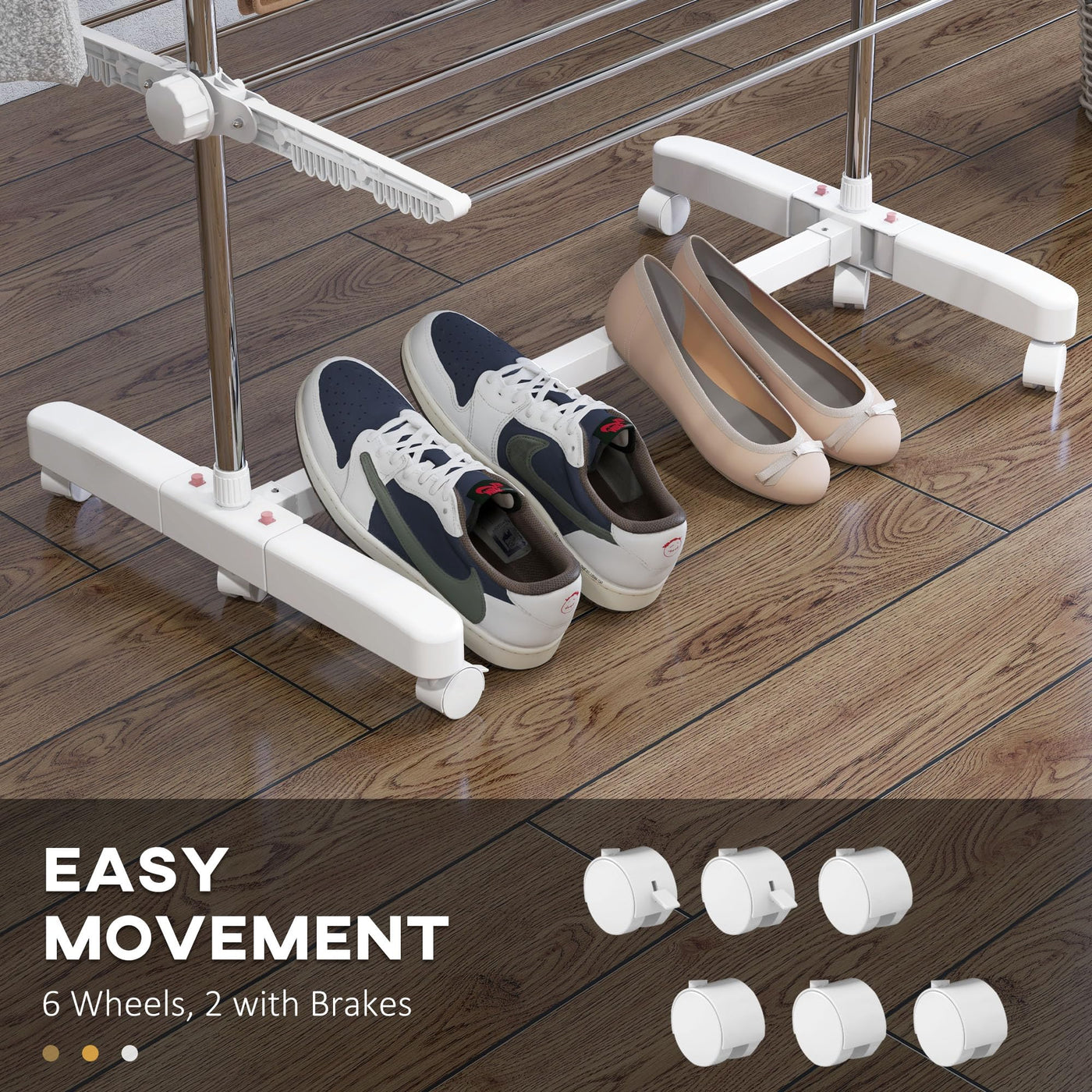 HOMCOM Wäscheständer Turm mit Rollen, Klappbarer Wäschetrockner mit Flügeln, Höhenverstellbar für Indoor & Outdoor, Stahl 142 x 55 x 172 cm, Weiß