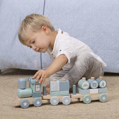 Little Dutch Holz Zug Eisenbahn mit Steckformen Adventure blau