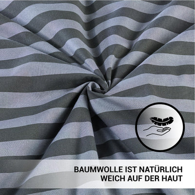 MALIKA Bettwäsche 135x200 Baumwolle, 2-teiliges Set, Streifenmuster, Wende Bettbezug 135 x 200 cm, Kissenbezug 80x80 cm, Renforcé, atmungsaktiv, maschinenwaschbar, Grau