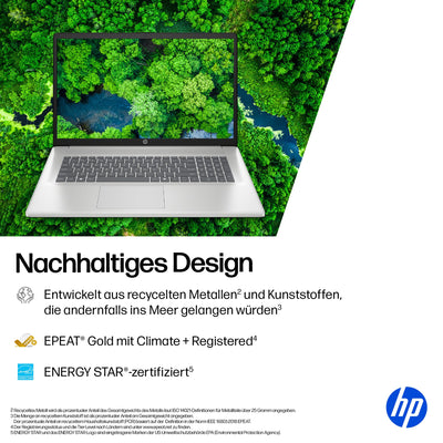 HP Laptop mit 17,3" FHD Display, Intel Core i7-1355U, 16 GB DDR4 RAM, 1 TB SSD, Intel Iris Grafik, Windows 11, QWERTZ, Silber inkl. 25 GB Dropbox-Speicher für 12 Monate